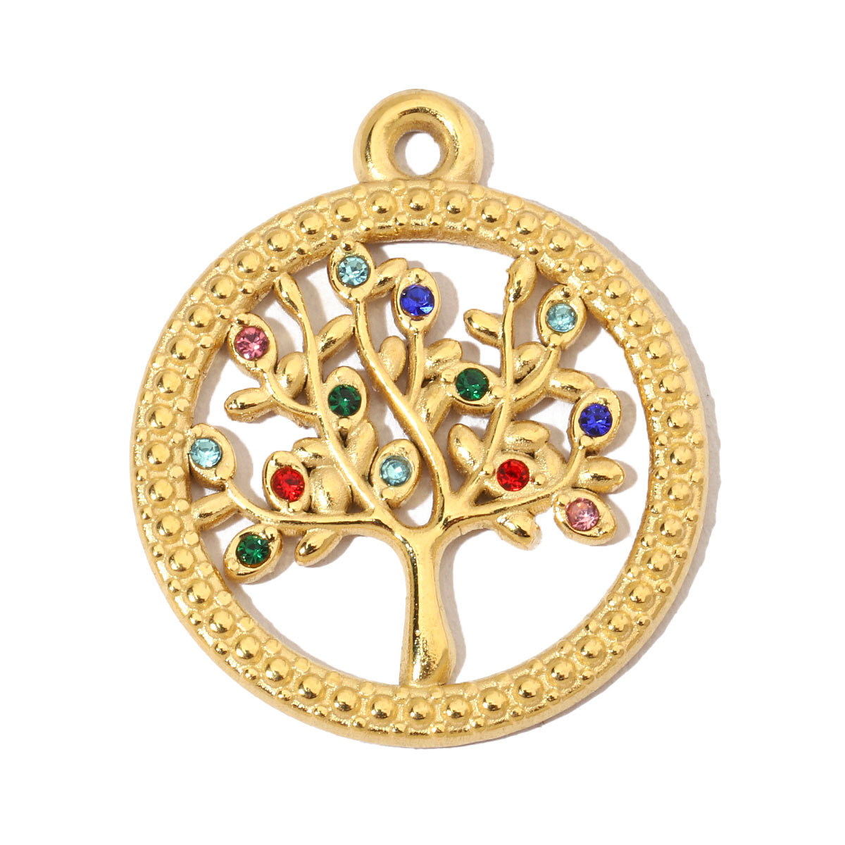 6pcs/pack French Leaf Stainless Steel Necklace Pendant Women Colorful Stone Tree of Life DIY Charms Flower Jewelry