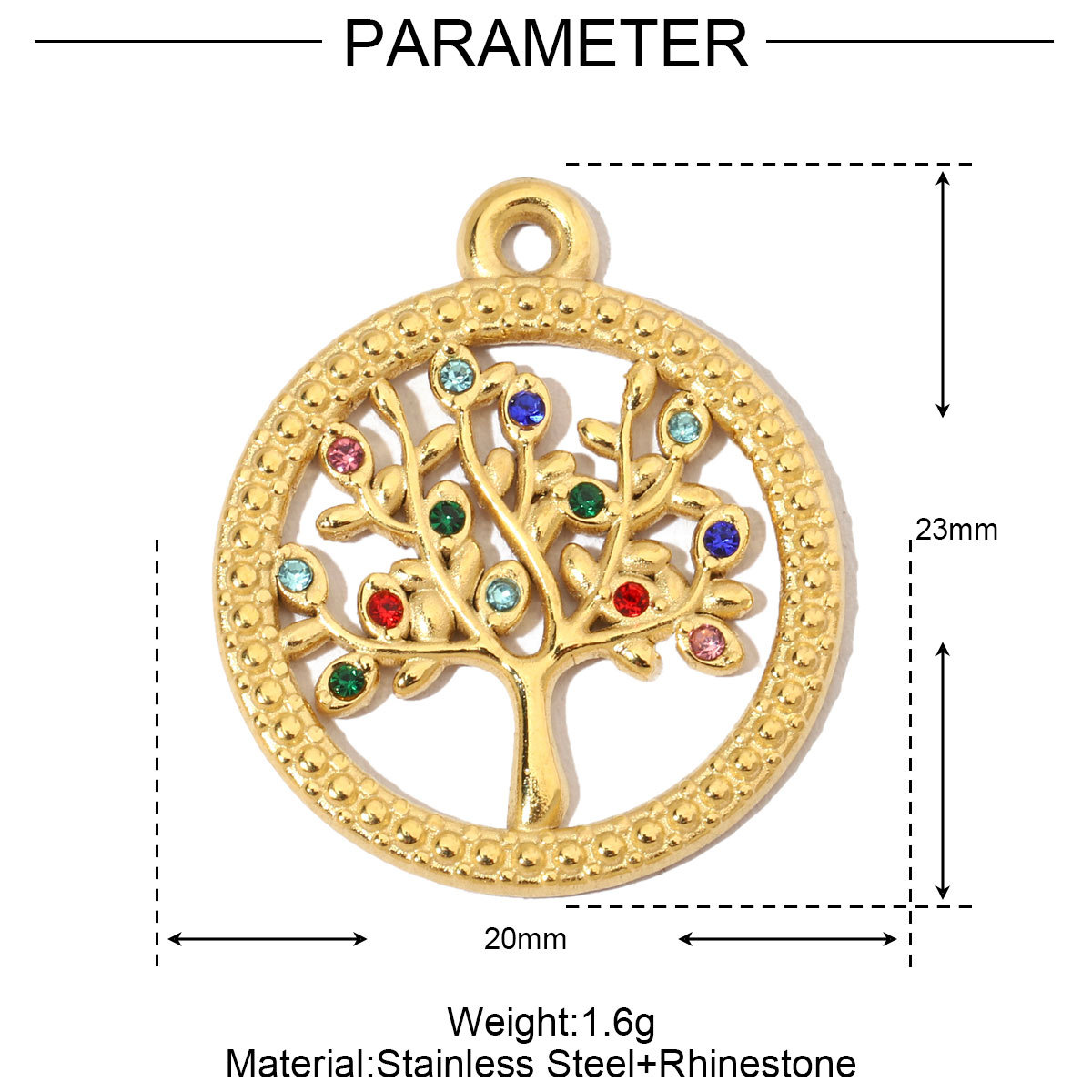 6pcs/pack French Leaf Stainless Steel Necklace Pendant Women Colorful Stone Tree of Life DIY Charms Flower Jewelry