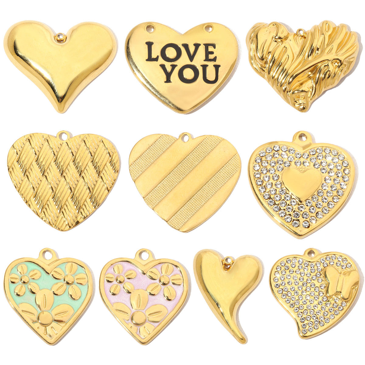 6pcs/pack French Individual Heart Stainless Steel Diy Charms Women Enamel Flower Necklace Pendant Love Jewelry
