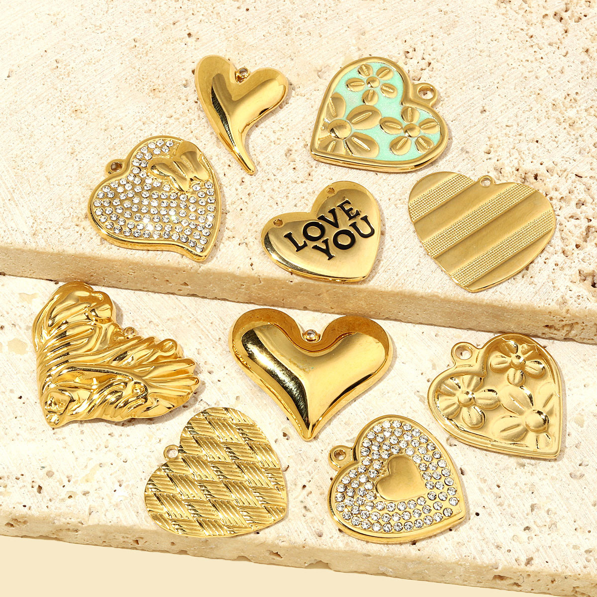 6pcs/pack French Individual Heart Stainless Steel Diy Charms Women Enamel Flower Necklace Pendant Love Jewelry