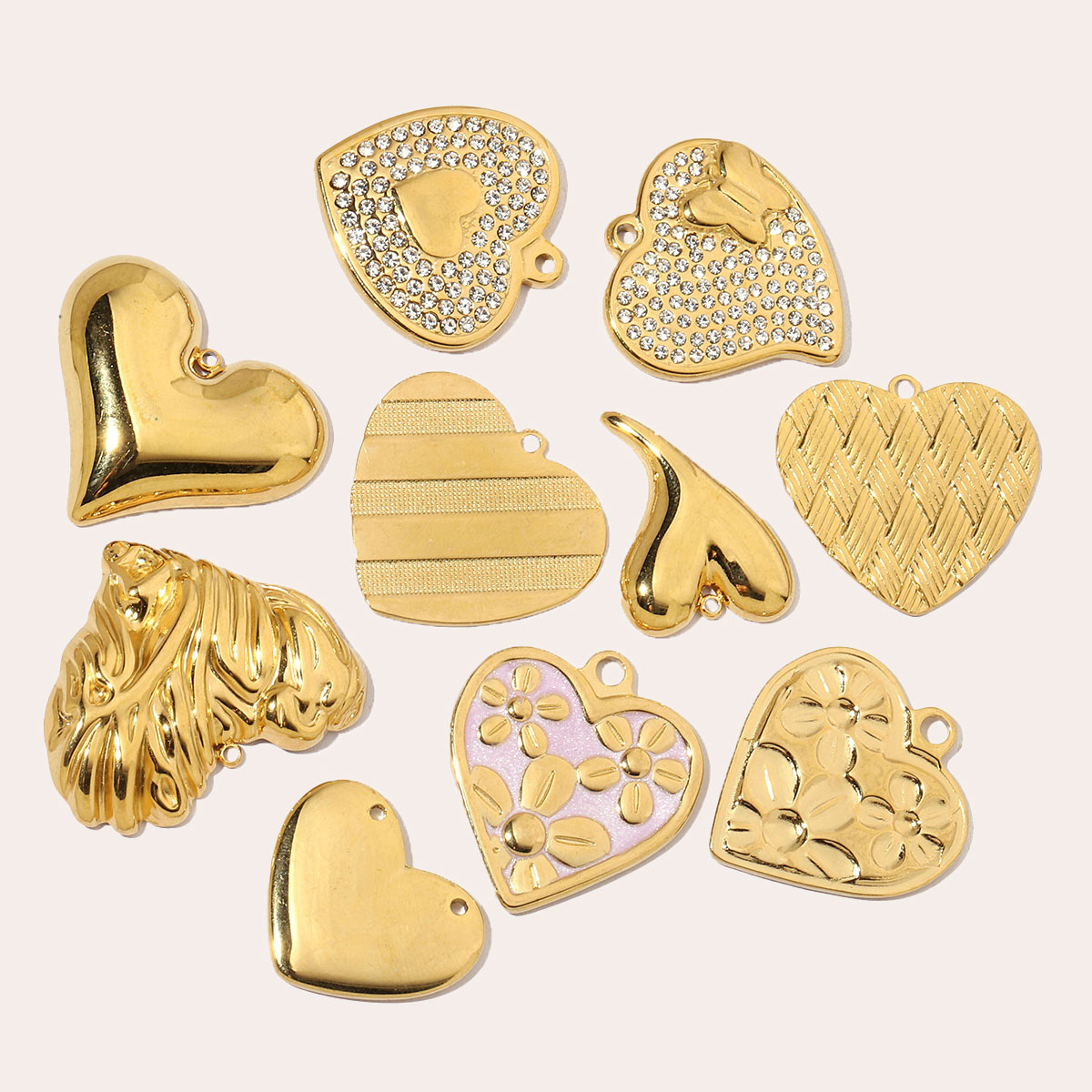 6pcs/pack French Individual Heart Stainless Steel Diy Charms Women Enamel Flower Necklace Pendant Love Jewelry