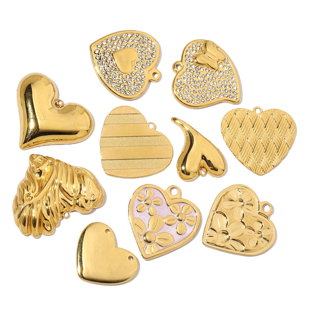6pcs/pack French Individual Heart Stainless Steel Diy Charms Women Enamel Flower Necklace Pendant Love Jewelry