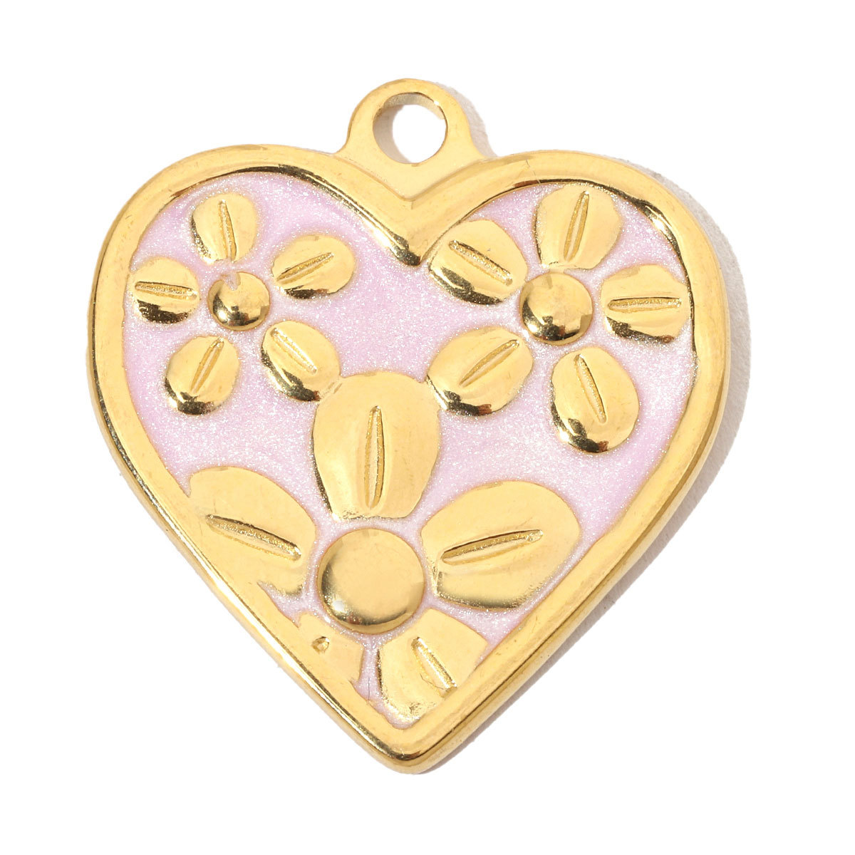 6pcs/pack French Individual Heart Stainless Steel Diy Charms Women Enamel Flower Necklace Pendant Love Jewelry