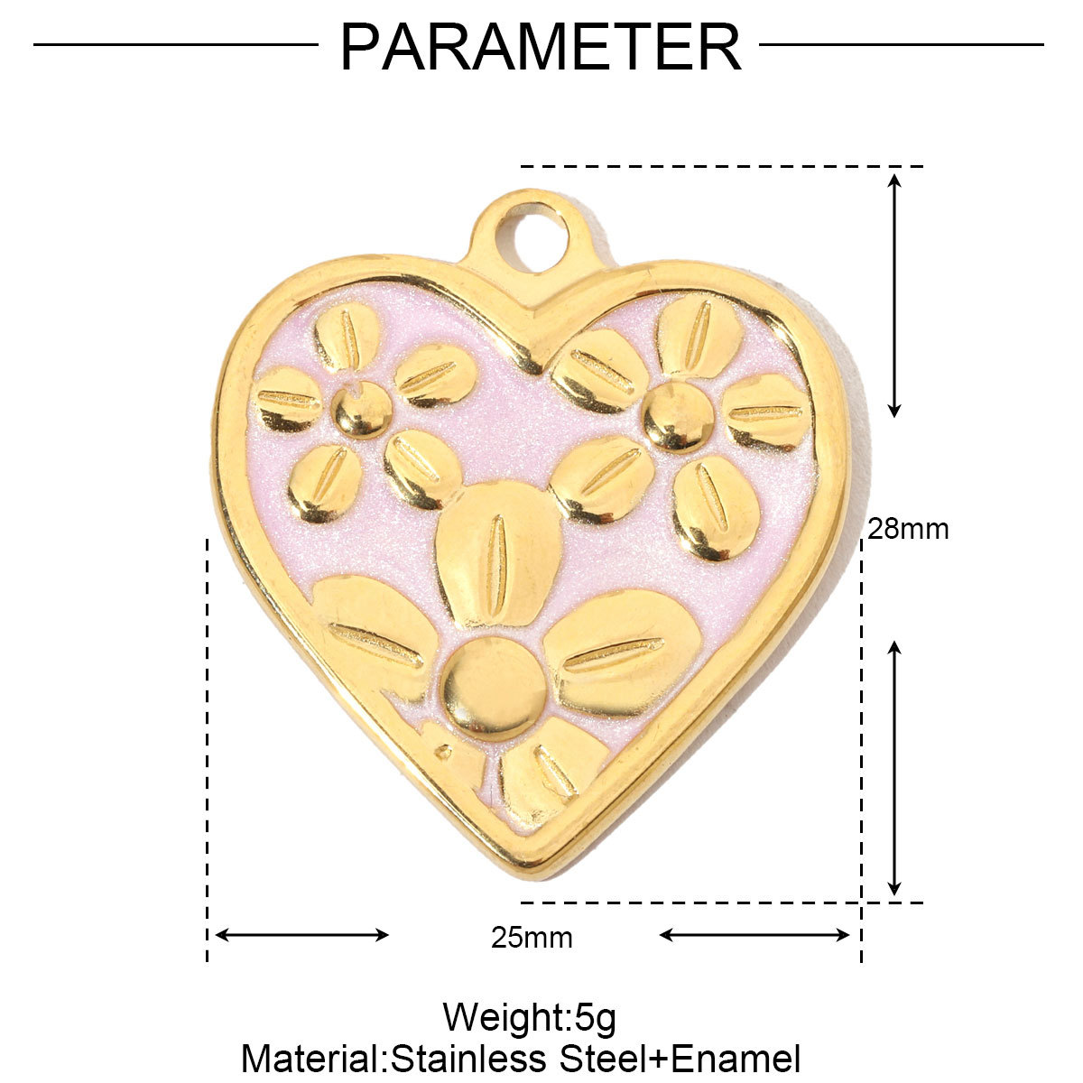 6pcs/pack French Individual Heart Stainless Steel Diy Charms Women Enamel Flower Necklace Pendant Love Jewelry