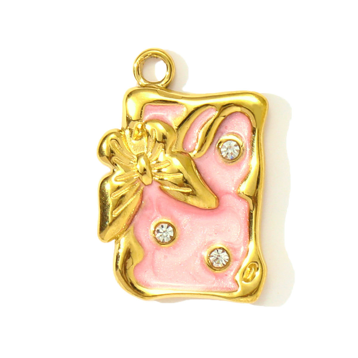 6pcs/pack Fashion Stainless Steel Enamel Butterfly DIY Charms Ladybird Cactus Necklace Pendants Woman Rhinestone Square Jewelry