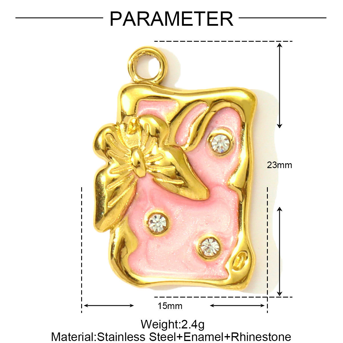 6pcs/pack Fashion Stainless Steel Enamel Butterfly DIY Charms Ladybird Cactus Necklace Pendants Woman Rhinestone Square Jewelry