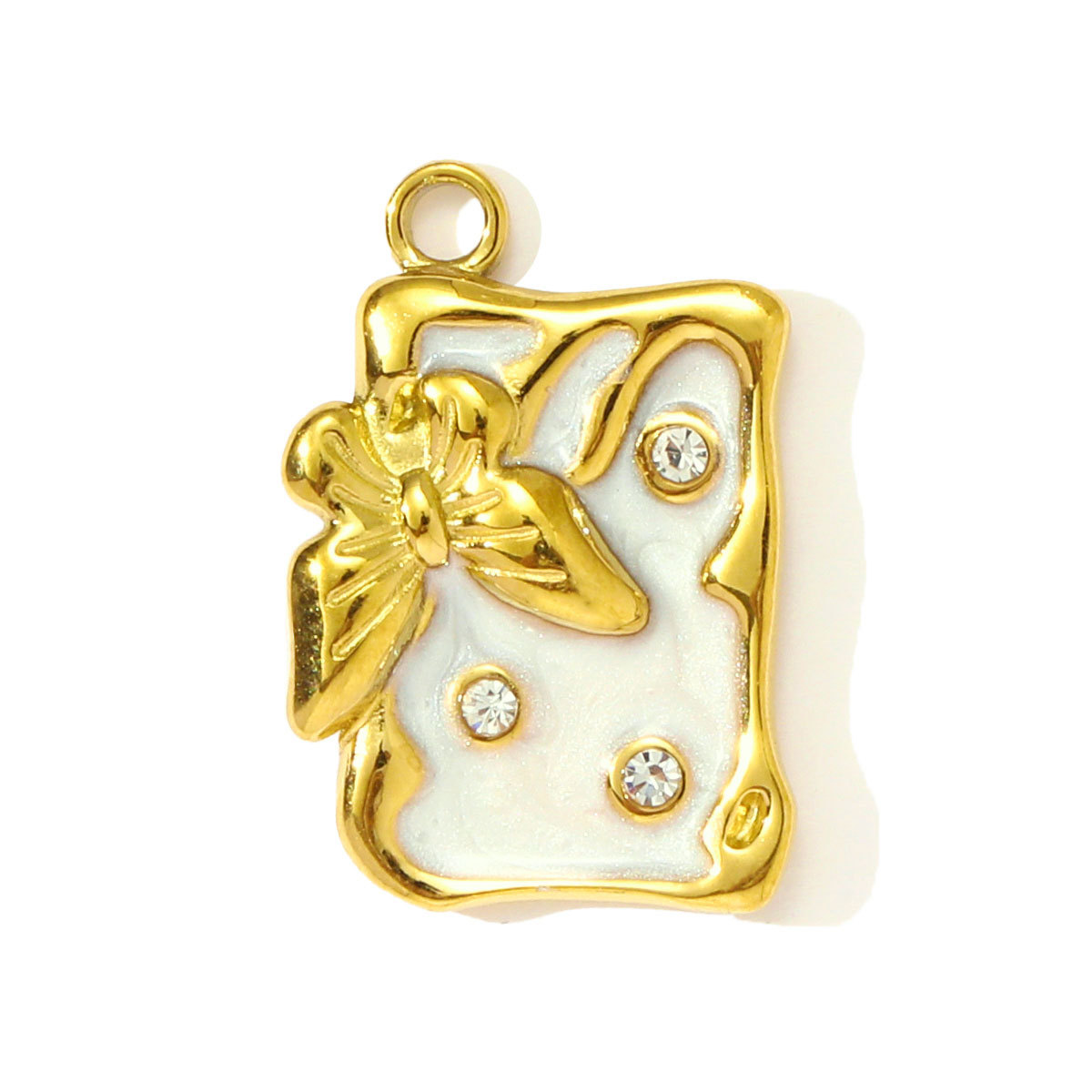 6pcs/pack Fashion Stainless Steel Enamel Butterfly DIY Charms Ladybird Cactus Necklace Pendants Woman Rhinestone Square Jewelry