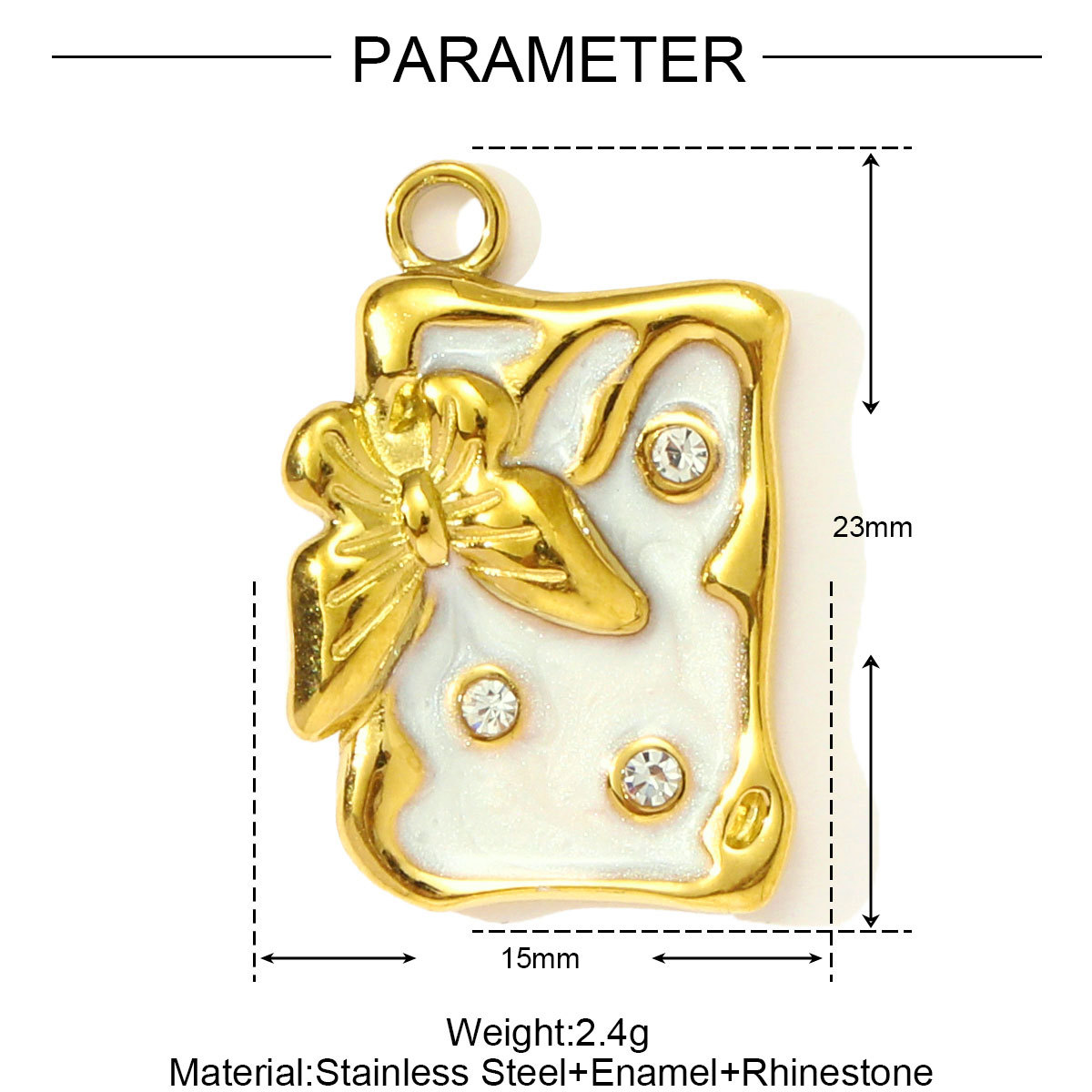 6pcs/pack Fashion Stainless Steel Enamel Butterfly DIY Charms Ladybird Cactus Necklace Pendants Woman Rhinestone Square Jewelry