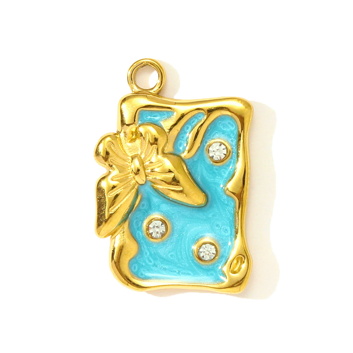 6pcs/pack Fashion Stainless Steel Enamel Butterfly DIY Charms Ladybird Cactus Necklace Pendants Woman Rhinestone Square Jewelry