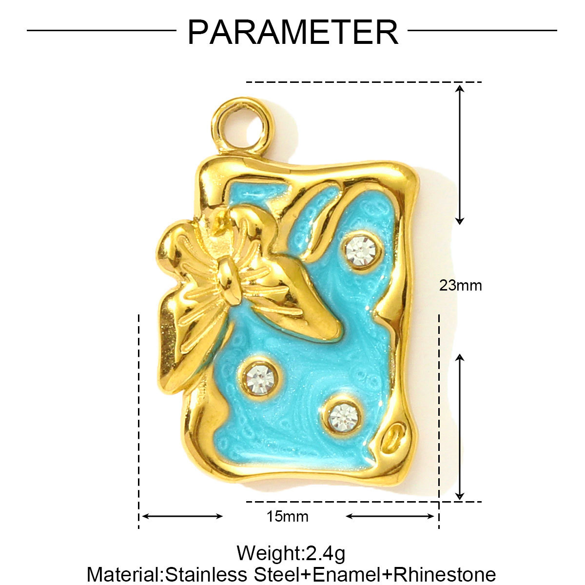 6pcs/pack Fashion Stainless Steel Enamel Butterfly DIY Charms Ladybird Cactus Necklace Pendants Woman Rhinestone Square Jewelry