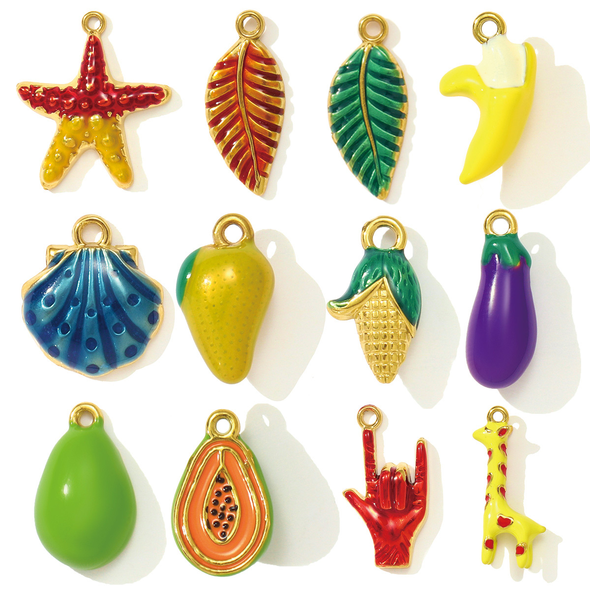 6pcs/pack Cute Stainless Steel Enamel Leaf Mango Papaya DIY Charms Corn Eggplant Necklace Pendants Woman Vegetable Fruit Jewelry