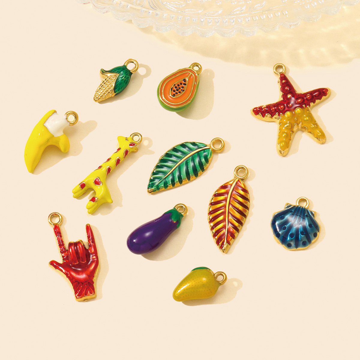 6pcs/pack Cute Stainless Steel Enamel Leaf Mango Papaya DIY Charms Corn Eggplant Necklace Pendants Woman Vegetable Fruit Jewelry