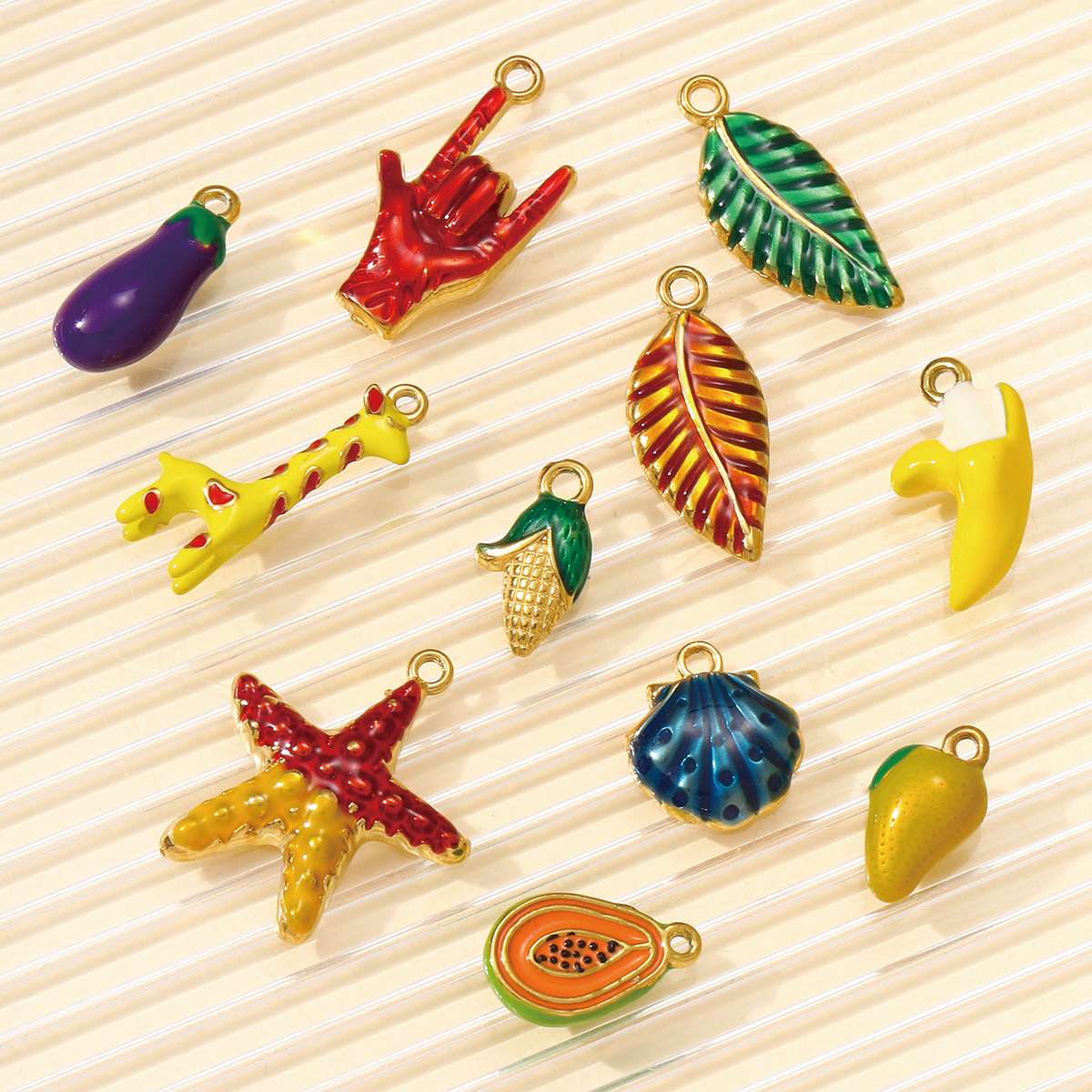 6pcs/pack Cute Stainless Steel Enamel Leaf Mango Papaya DIY Charms Corn Eggplant Necklace Pendants Woman Vegetable Fruit Jewelry
