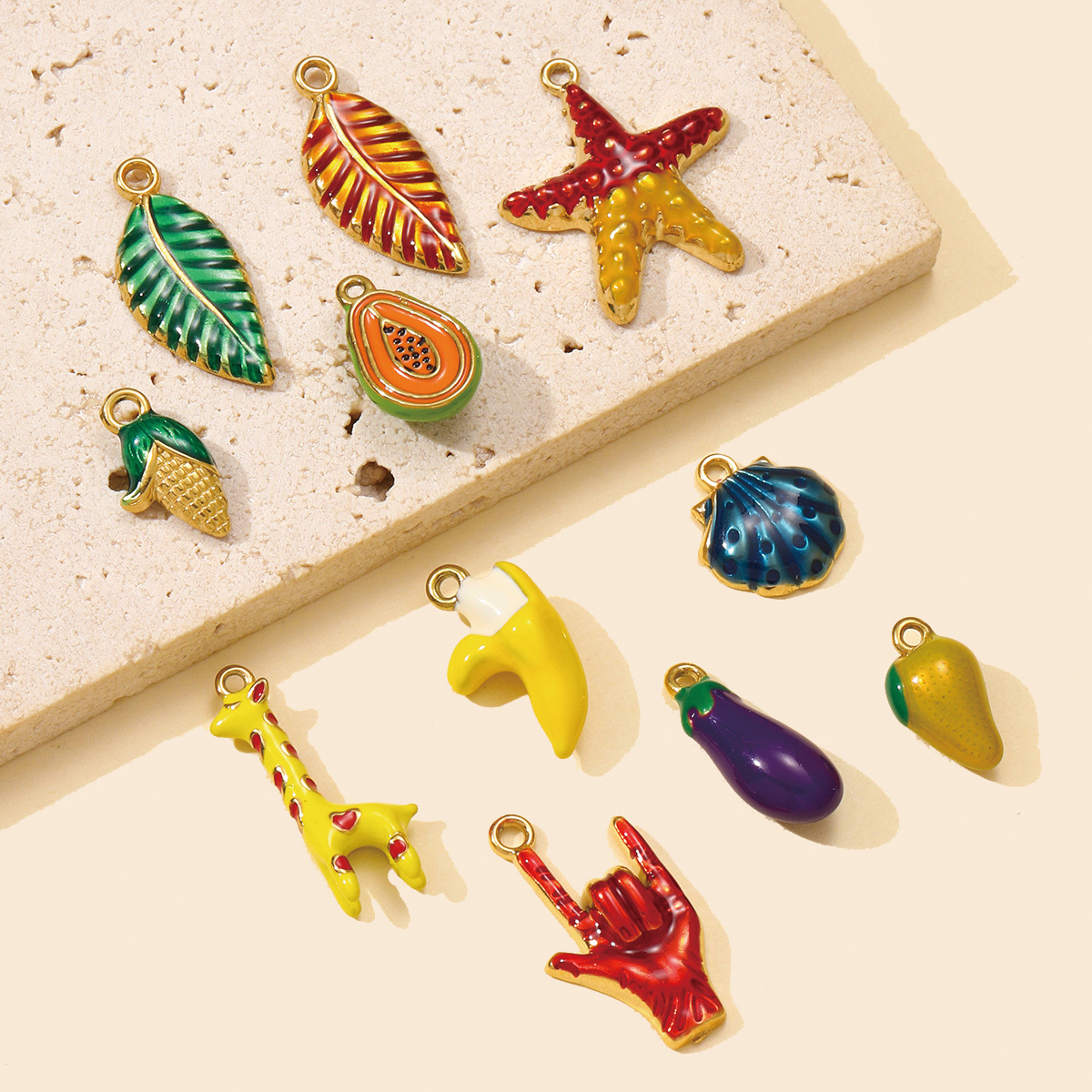 6pcs/pack Cute Stainless Steel Enamel Leaf Mango Papaya DIY Charms Corn Eggplant Necklace Pendants Woman Vegetable Fruit Jewelry