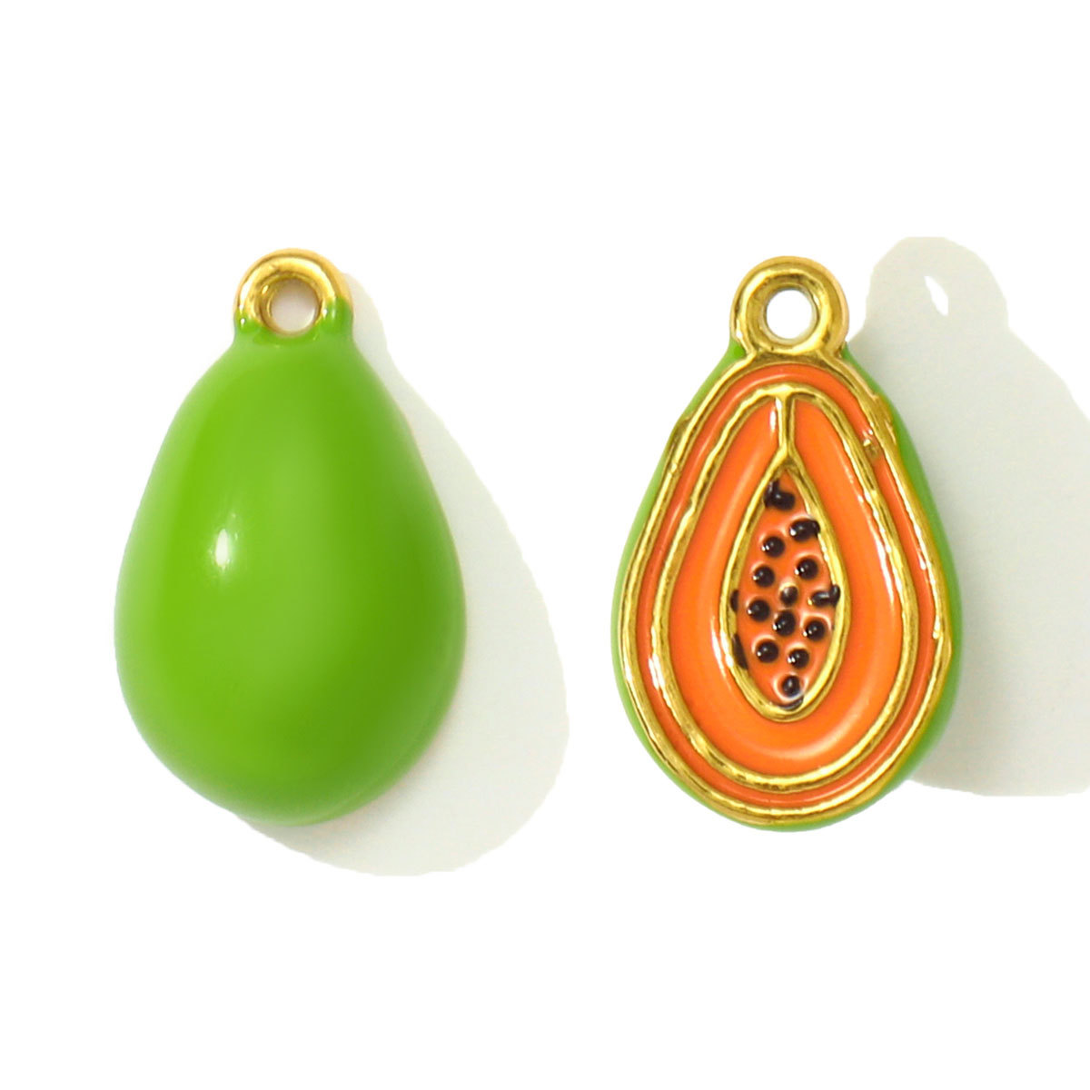 6pcs/pack Cute Stainless Steel Enamel Leaf Mango Papaya DIY Charms Corn Eggplant Necklace Pendants Woman Vegetable Fruit Jewelry