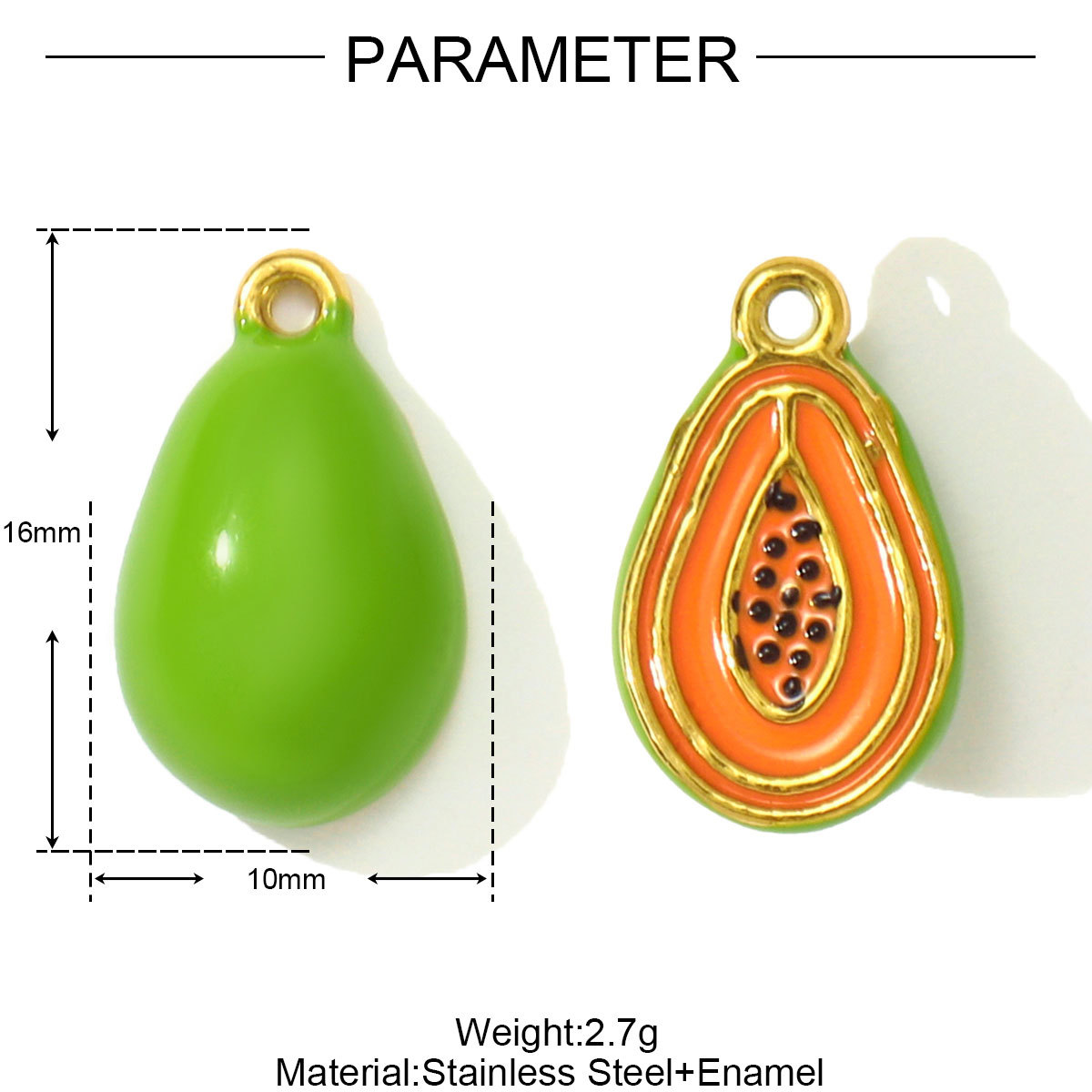 6pcs/pack Cute Stainless Steel Enamel Leaf Mango Papaya DIY Charms Corn Eggplant Necklace Pendants Woman Vegetable Fruit Jewelry