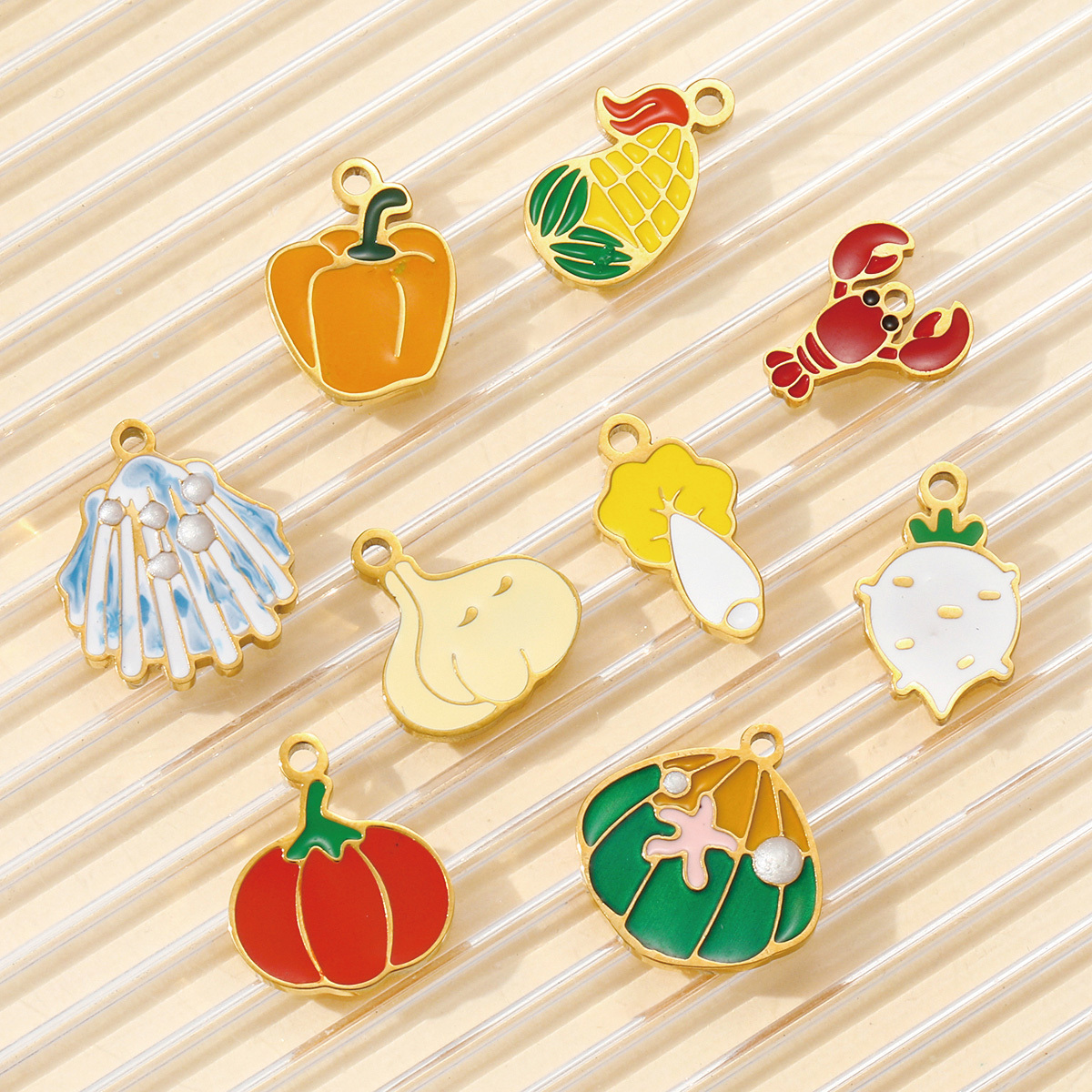 6pcs/pack Cute Enamel Pumpkin Garlic Pepper DIY Charms Stainless Steel Cabbage Corn Turnip Necklace Pendants Vegetable Jewelry