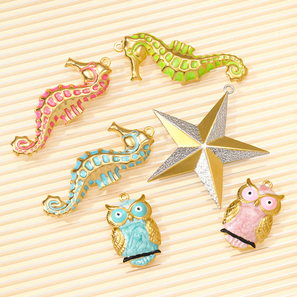 6pcs/pack Stainless Steel Star Enamel Owl DIY Earring Charms Painted Seahorse Necklace Pendants Woman Animal Jewelry Wholesale