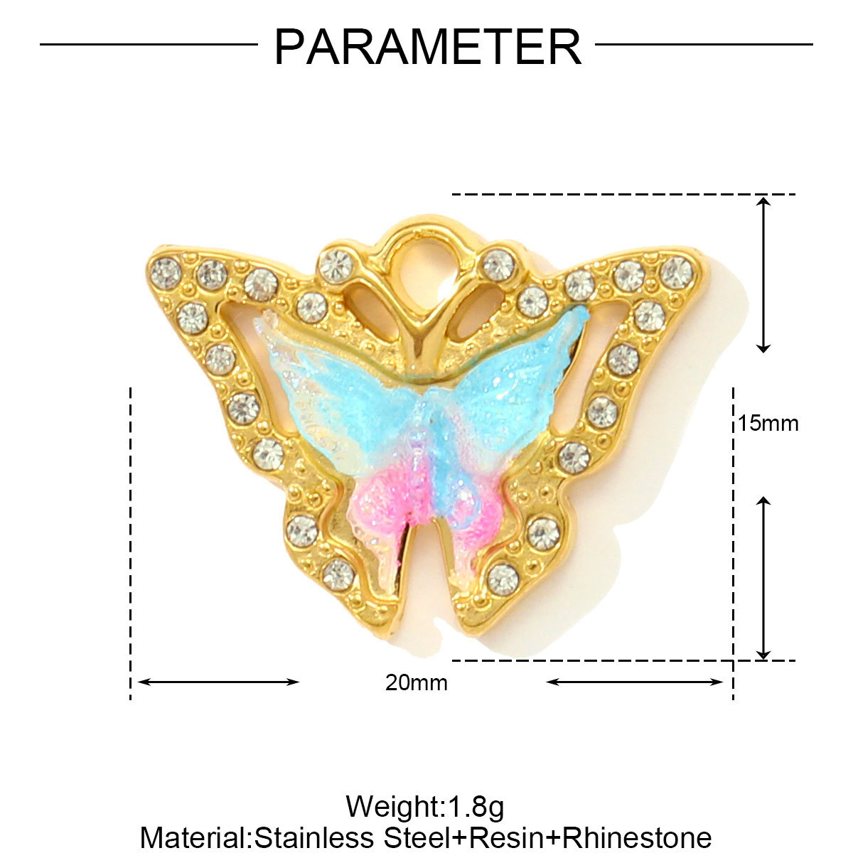 6pcs/pack Stainless Steel Rhinestone Butterfly Heart DIY Charms Bell Pepper Chilli Necklace Pendants Woman Tulip Jewelry Wholesale