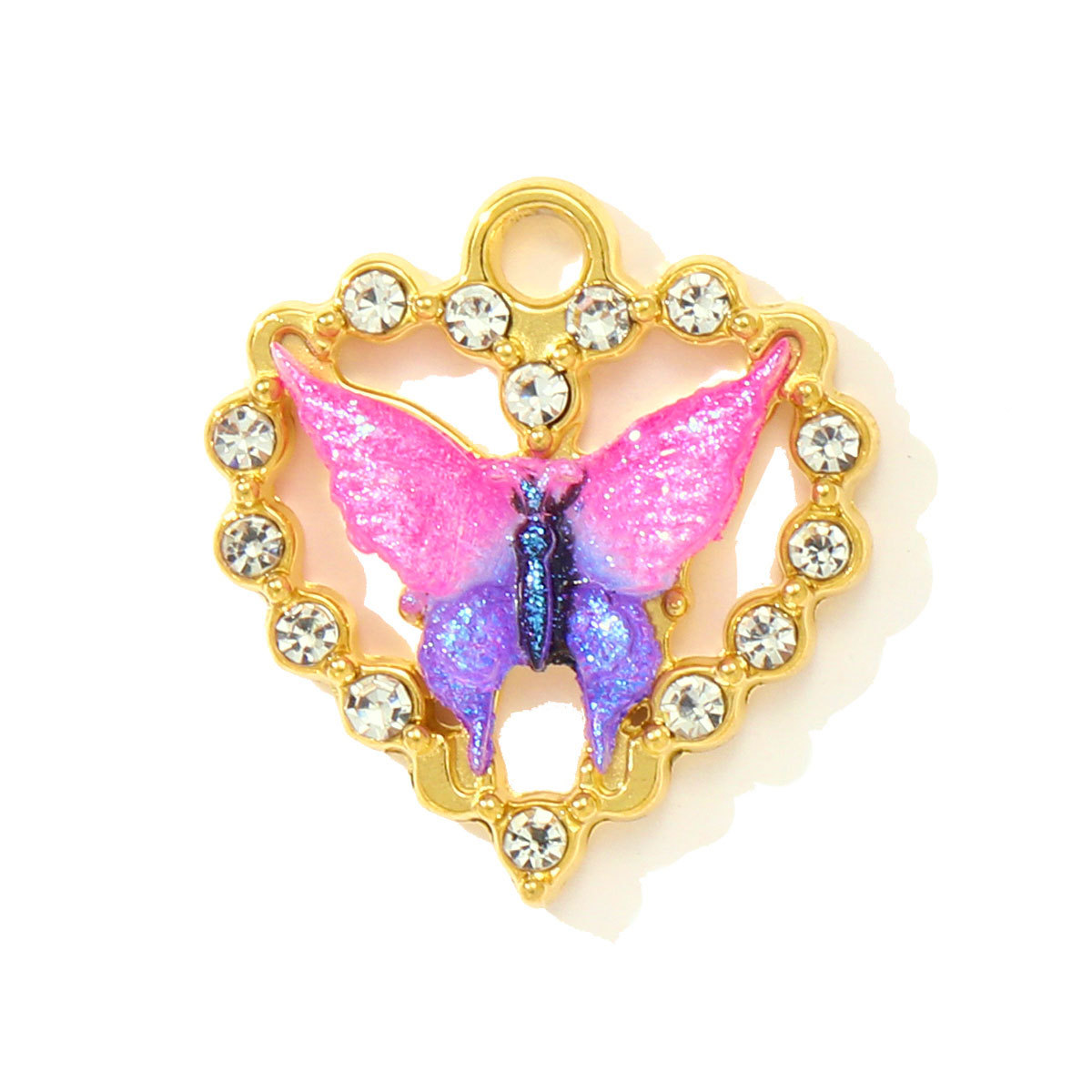 6pcs/pack Stainless Steel Rhinestone Butterfly Heart DIY Charms Bell Pepper Chilli Necklace Pendants Woman Tulip Jewelry Wholesale