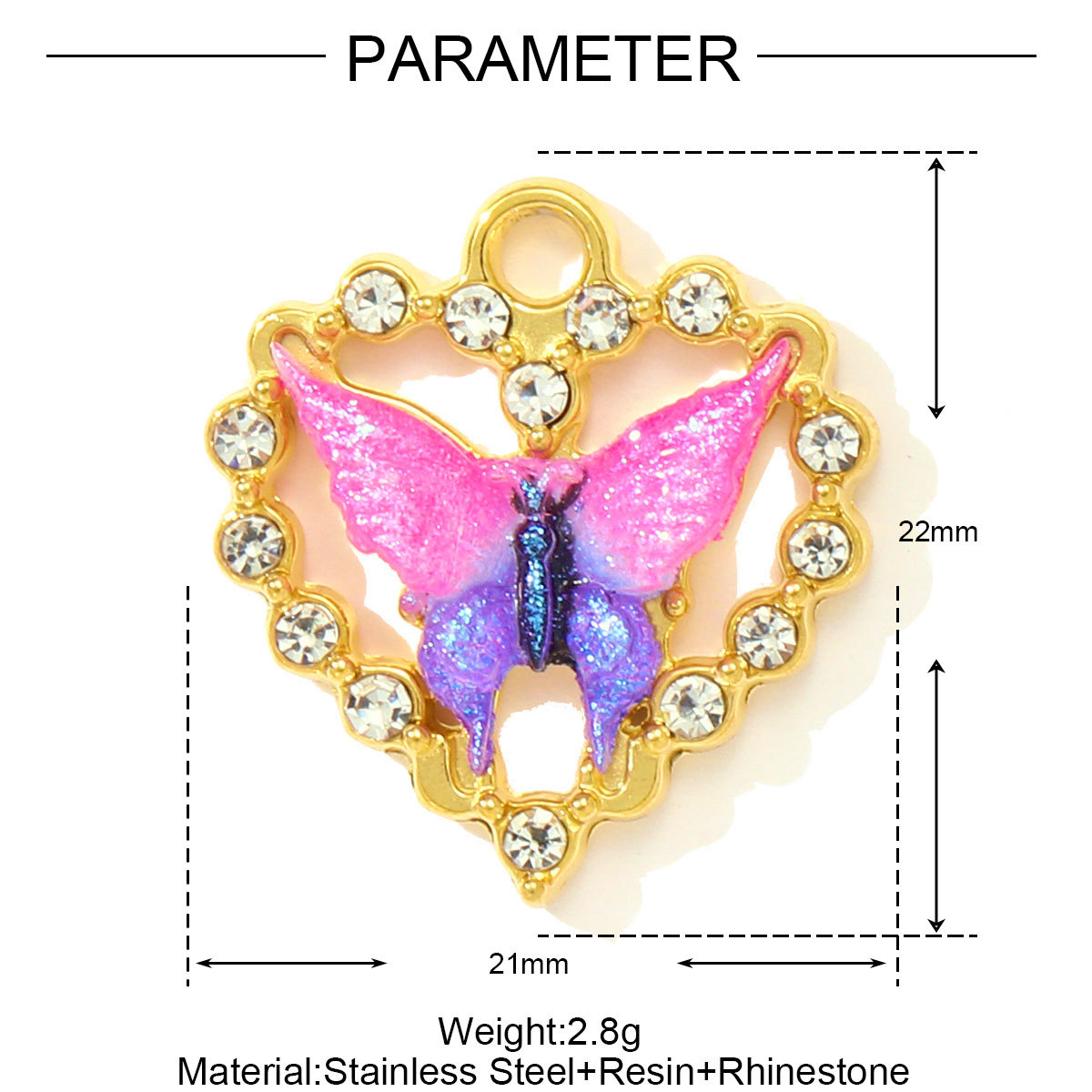 6pcs/pack Stainless Steel Rhinestone Butterfly Heart DIY Charms Bell Pepper Chilli Necklace Pendants Woman Tulip Jewelry Wholesale