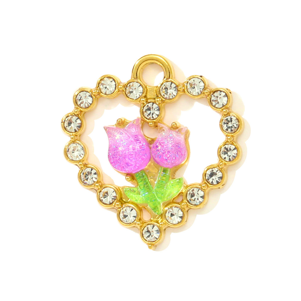 6pcs/pack Stainless Steel Rhinestone Butterfly Heart DIY Charms Bell Pepper Chilli Necklace Pendants Woman Tulip Jewelry Wholesale