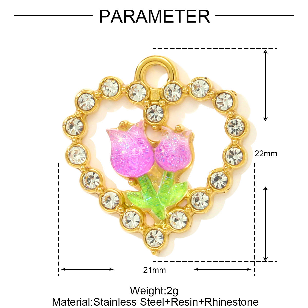 6pcs/pack Stainless Steel Rhinestone Butterfly Heart DIY Charms Bell Pepper Chilli Necklace Pendants Woman Tulip Jewelry Wholesale