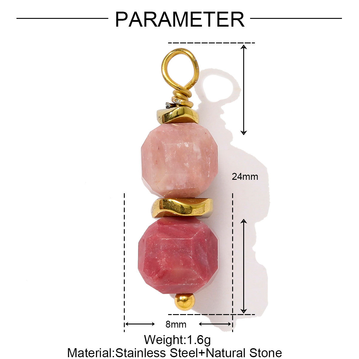 6pcs/pack Retro Stainless Steel Natural Stone Necklace Pendants Powder Crystal Heart Earring DIY Charms Making Women Jewelry