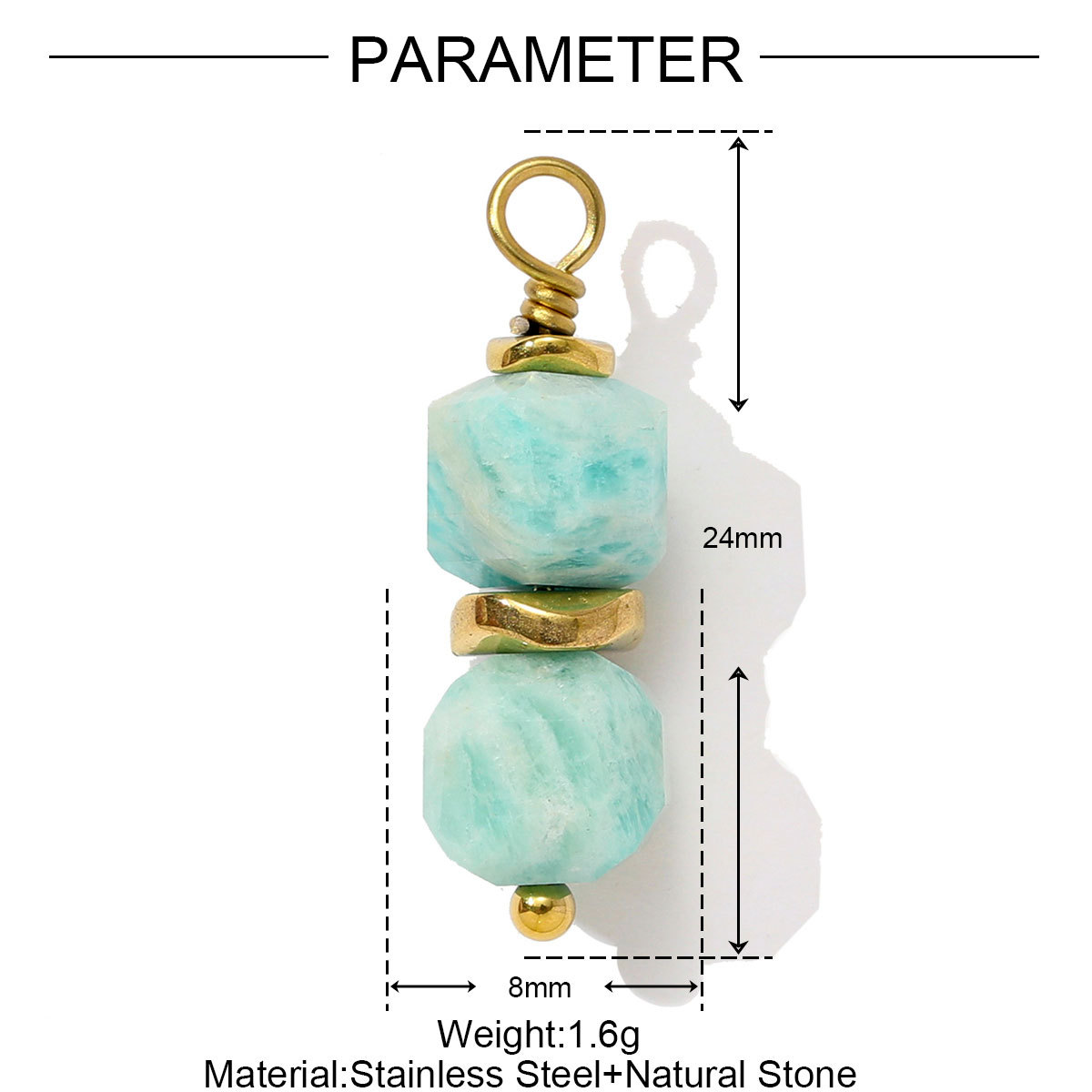 6pcs/pack Retro Stainless Steel Natural Stone Necklace Pendants Powder Crystal Heart Earring DIY Charms Making Women Jewelry