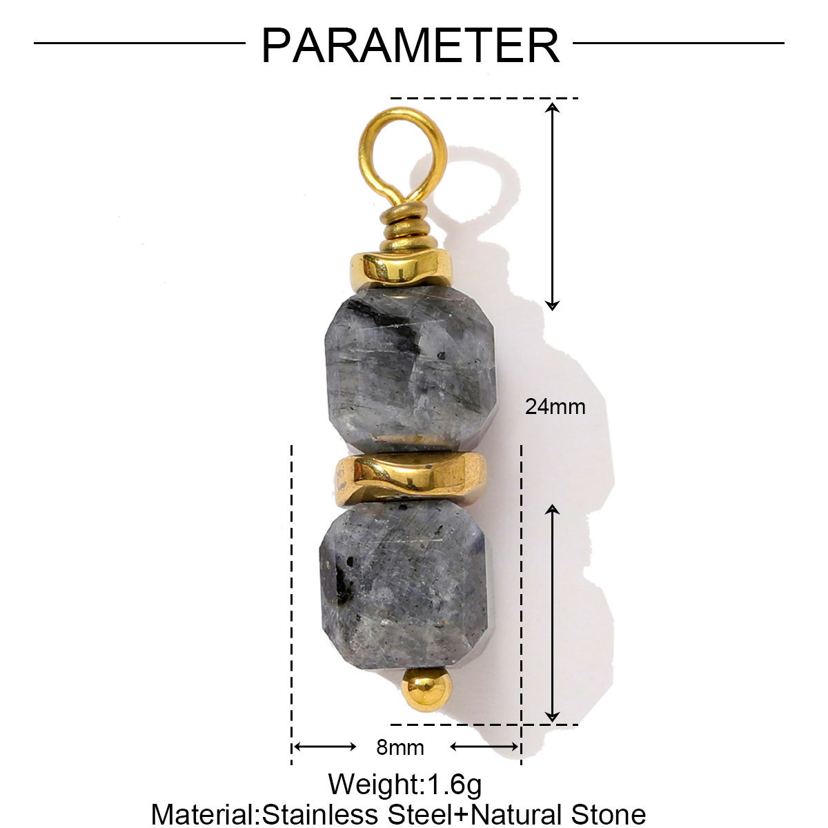 6pcs/pack Retro Stainless Steel Natural Stone Necklace Pendants Powder Crystal Heart Earring DIY Charms Making Women Jewelry