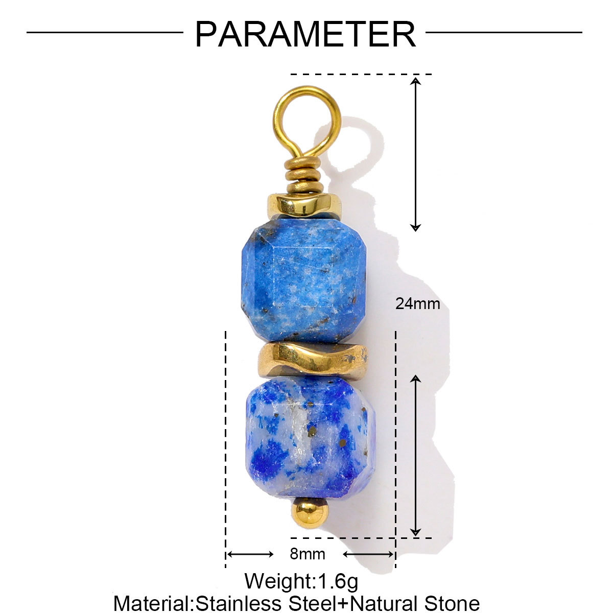 6pcs/pack Retro Stainless Steel Natural Stone Necklace Pendants Powder Crystal Heart Earring DIY Charms Making Women Jewelry