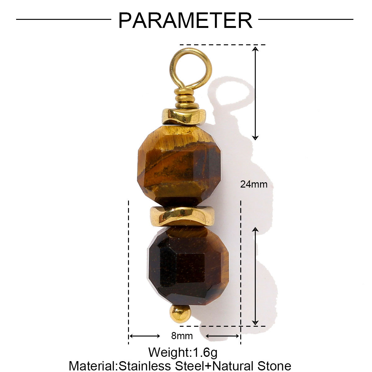 6pcs/pack Retro Stainless Steel Natural Stone Necklace Pendants Powder Crystal Heart Earring DIY Charms Making Women Jewelry