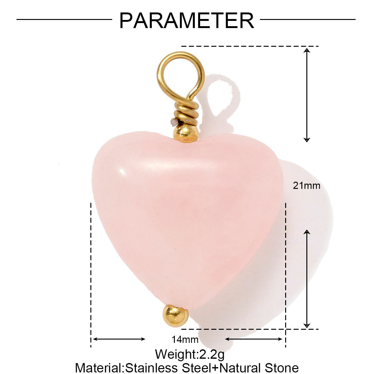 6pcs/pack Retro Stainless Steel Natural Stone Necklace Pendants Powder Crystal Heart Earring DIY Charms Making Women Jewelry