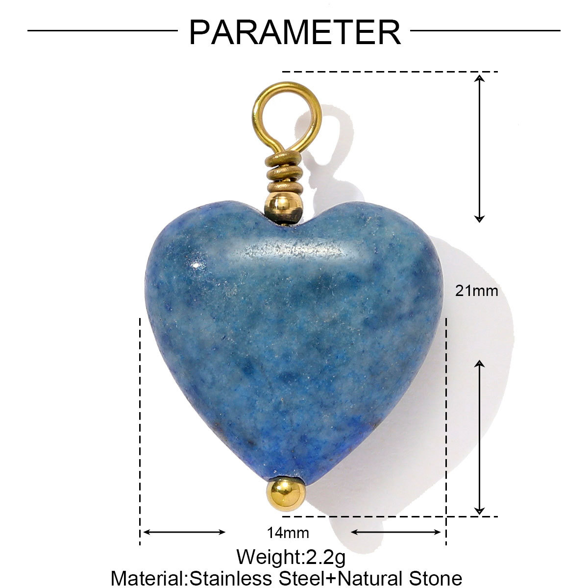 6pcs/pack Retro Stainless Steel Natural Stone Necklace Pendants Powder Crystal Heart Earring DIY Charms Making Women Jewelry