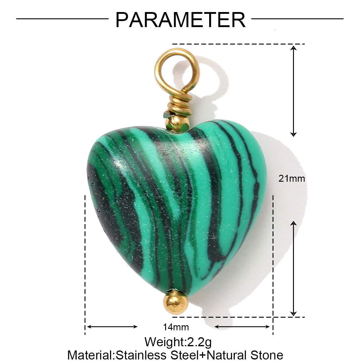 6pcs/pack Retro Stainless Steel Natural Stone Necklace Pendants Powder Crystal Heart Earring DIY Charms Making Women Jewelry