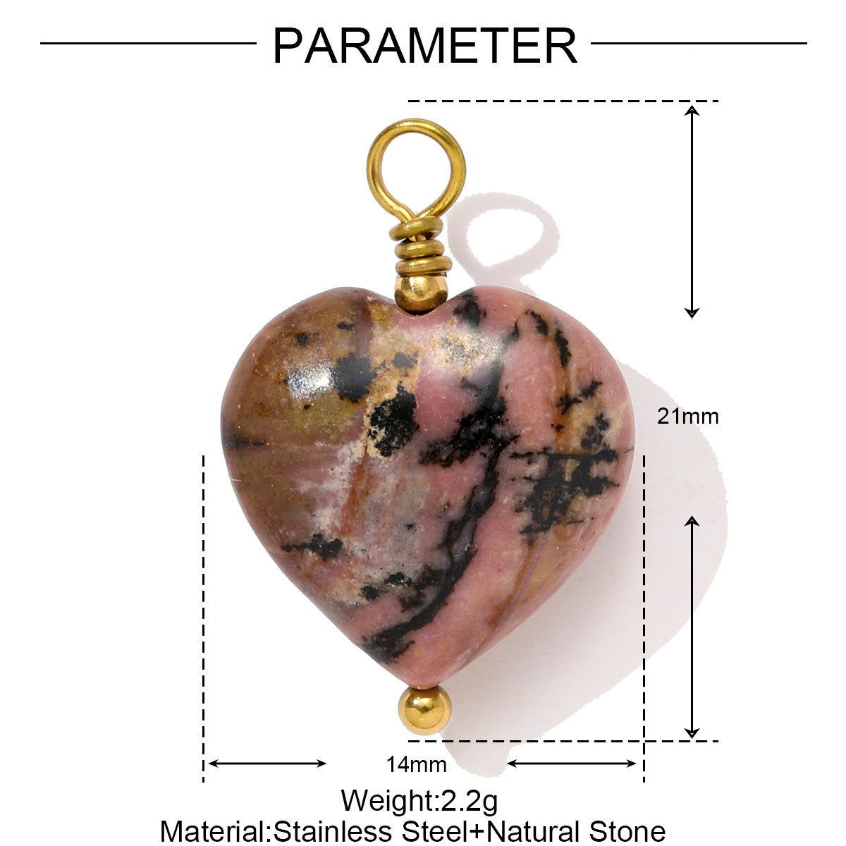 6pcs/pack Retro Stainless Steel Natural Stone Necklace Pendants Powder Crystal Heart Earring DIY Charms Making Women Jewelry