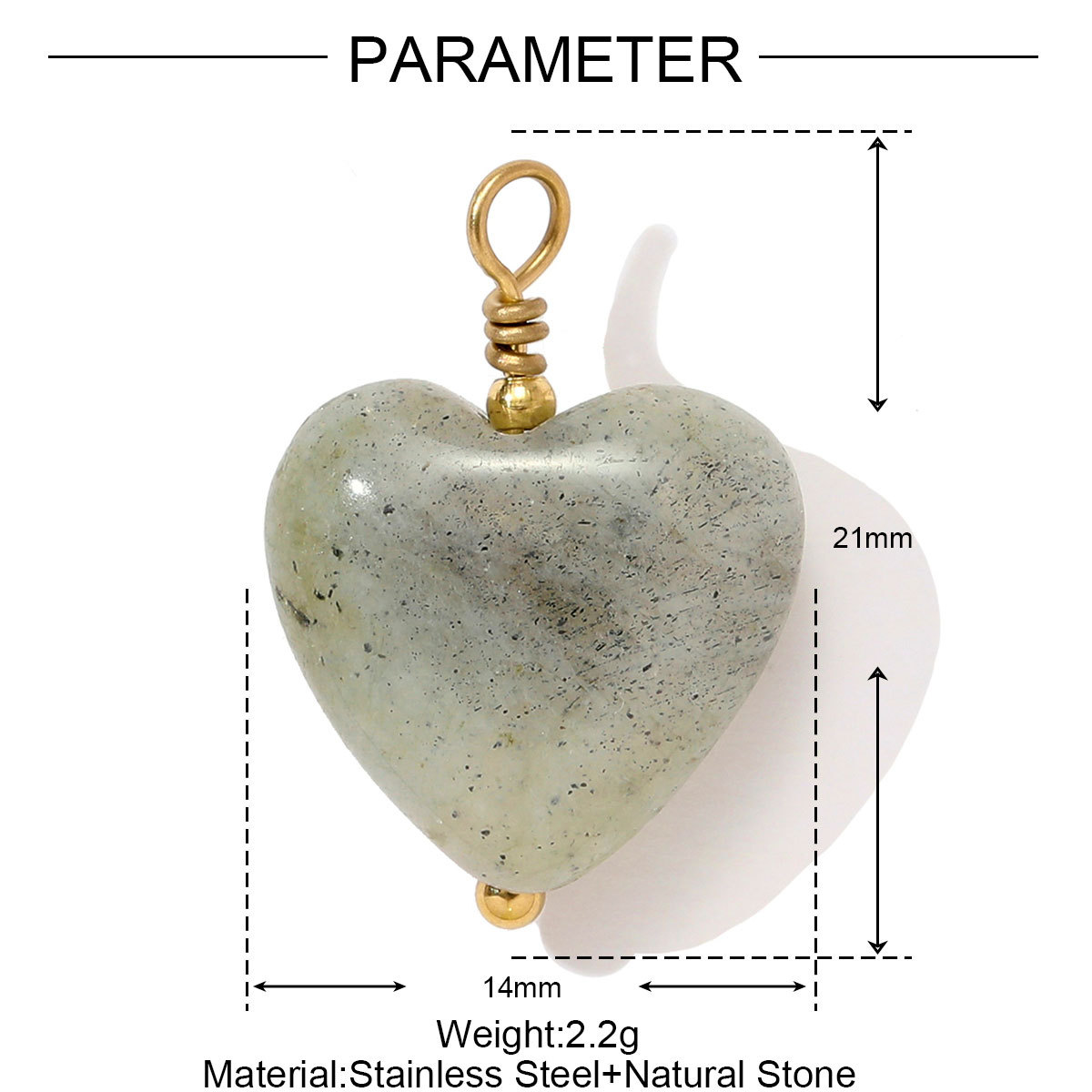 6pcs/pack Retro Stainless Steel Natural Stone Necklace Pendants Powder Crystal Heart Earring DIY Charms Making Women Jewelry
