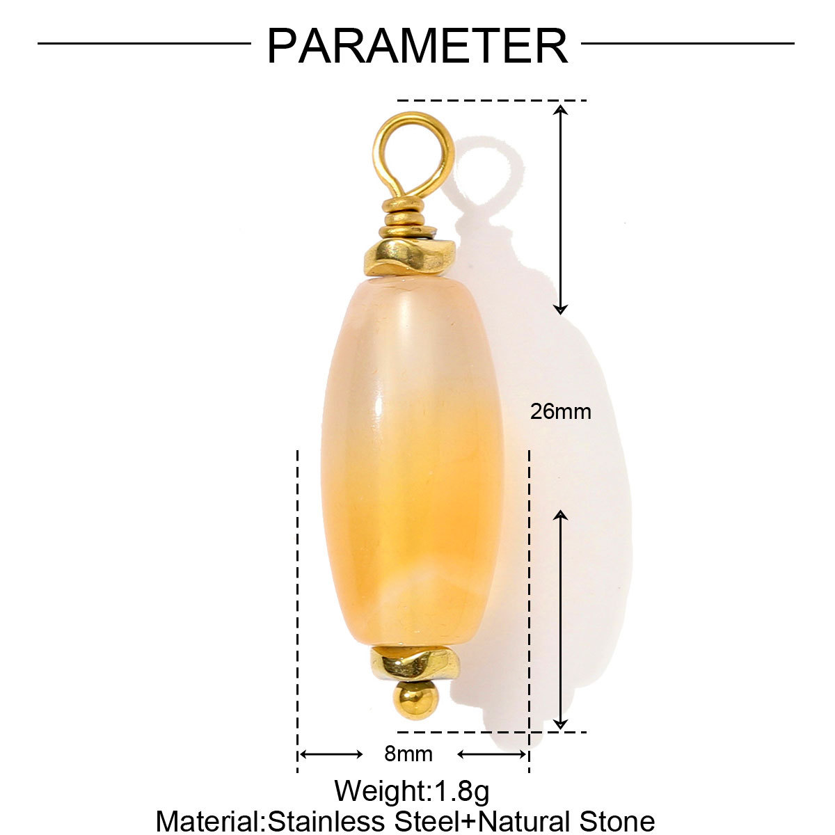 6pcs/pack Retro Stainless Steel Natural Stone Necklace Pendants Powder Crystal Heart Earring DIY Charms Making Women Jewelry