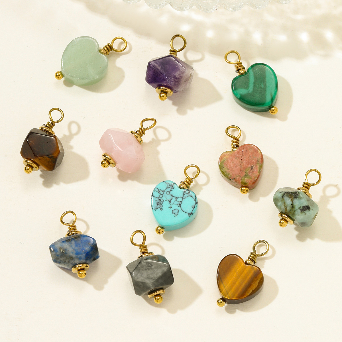 6pcs/pack Stainless Steel Natural Stone Amethyst Heart Necklace Pendant Irregular Turquoise Earring DIY Charm Making Women Jewelry