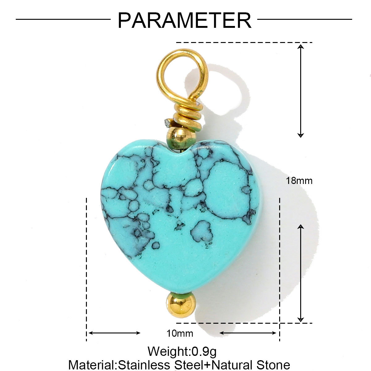 6pcs/pack Stainless Steel Natural Stone Amethyst Heart Necklace Pendant Irregular Turquoise Earring DIY Charm Making Women Jewelry