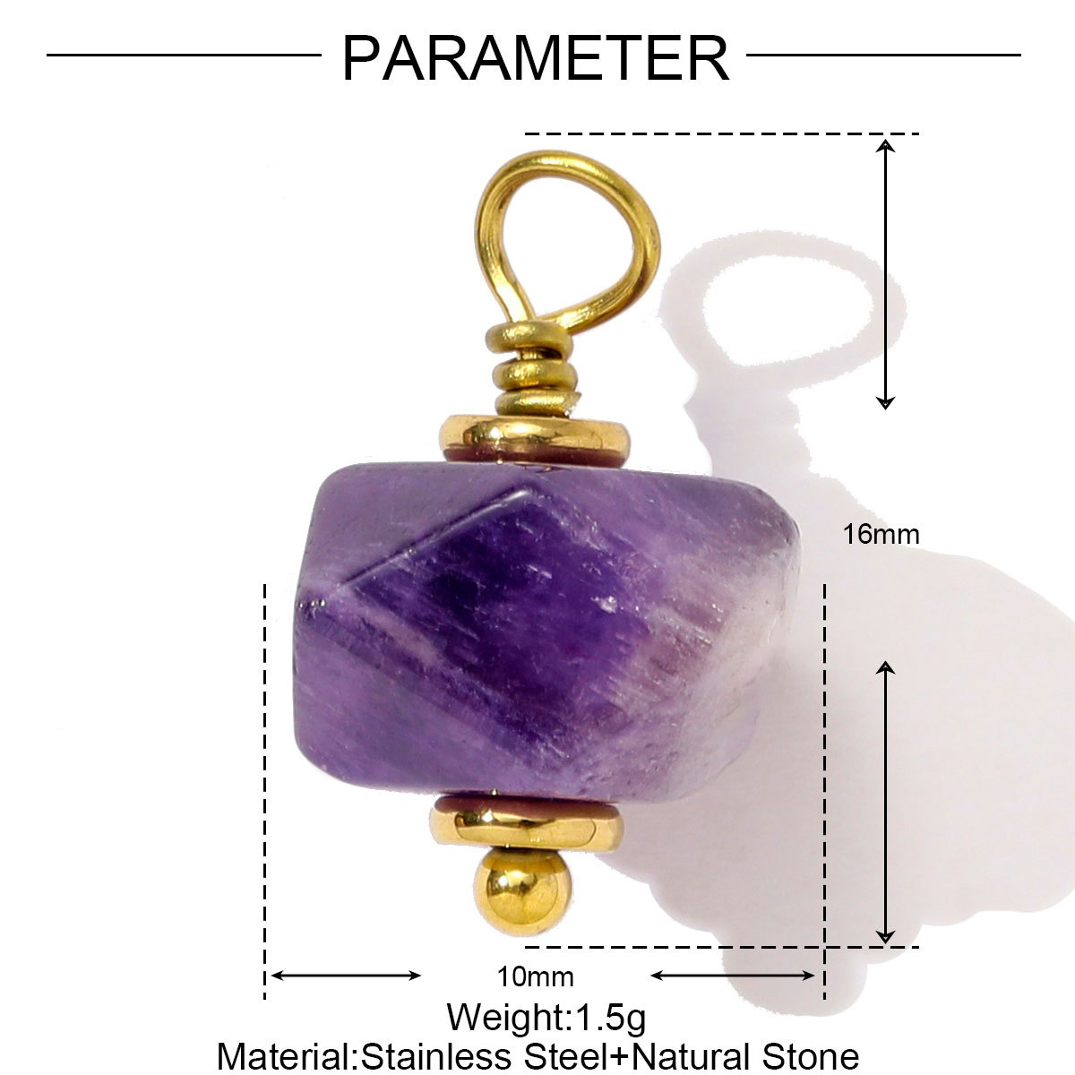 6pcs/pack Stainless Steel Natural Stone Amethyst Heart Necklace Pendant Irregular Turquoise Earring DIY Charm Making Women Jewelry