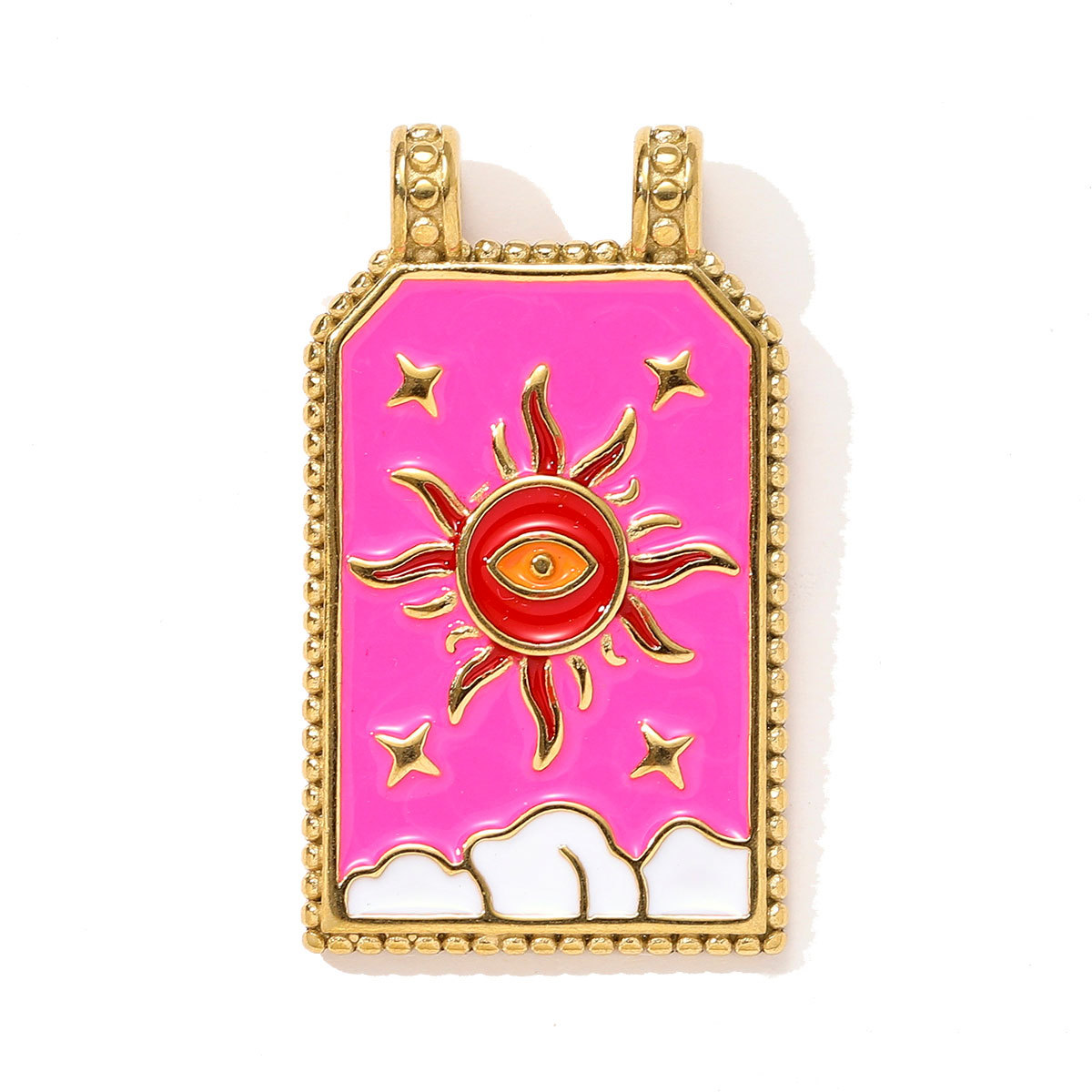 6pcs/pack Fashion Stainless Steel Tarot Card Evil Eye Sun Necklace Pendant Enamel Cross Parrot DIY Charm Women Dnosaur Jewelry