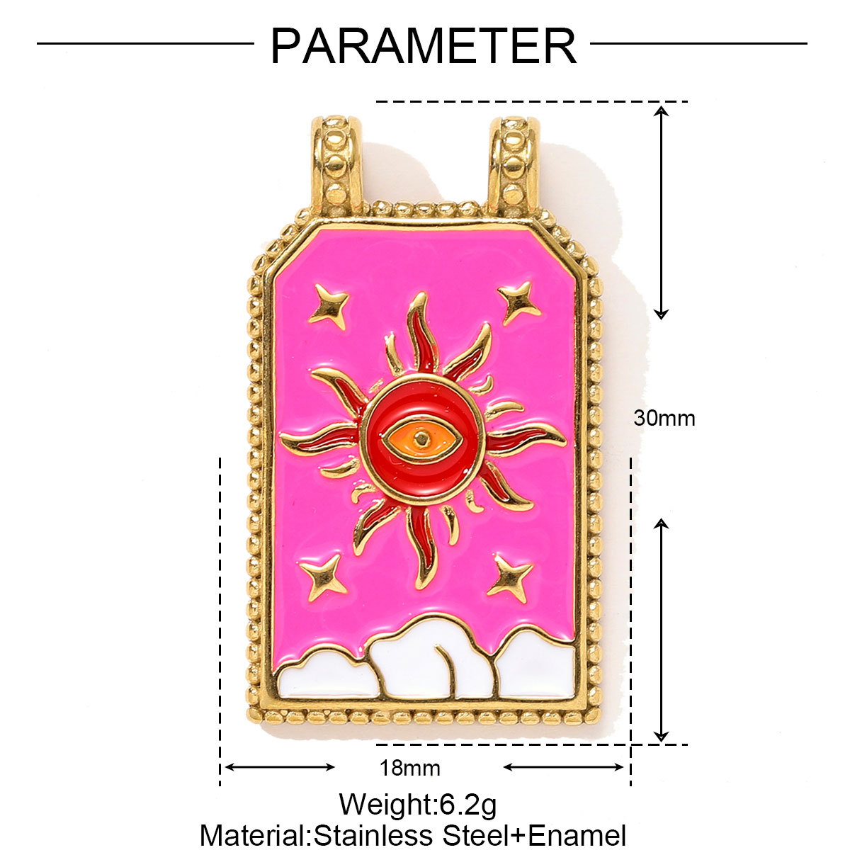 6pcs/pack Fashion Stainless Steel Tarot Card Evil Eye Sun Necklace Pendant Enamel Cross Parrot DIY Charm Women Dnosaur Jewelry