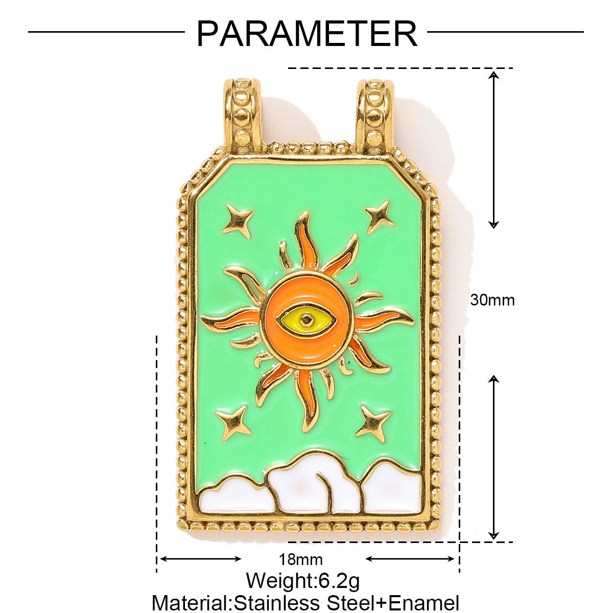 6pcs/pack Fashion Stainless Steel Tarot Card Evil Eye Sun Necklace Pendant Enamel Cross Parrot DIY Charm Women Dnosaur Jewelry
