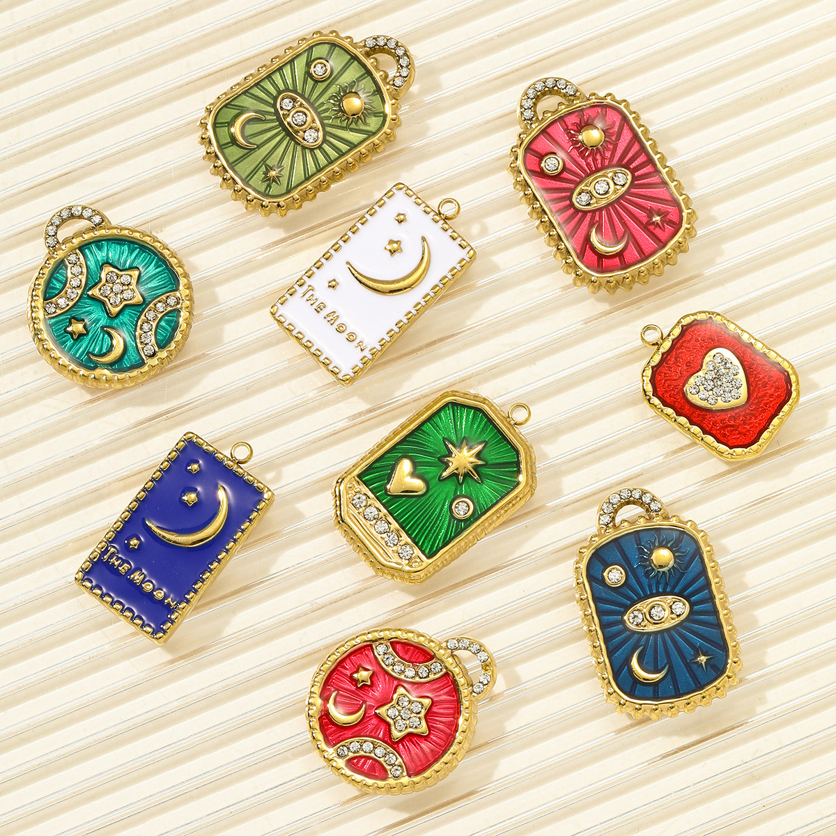 6pcs/pack Stainless Steel Enamel Crescent Moon Star Necklace Pendant Rhinestone Evil Eye DIY Charm Women Love Heart Jewelry
