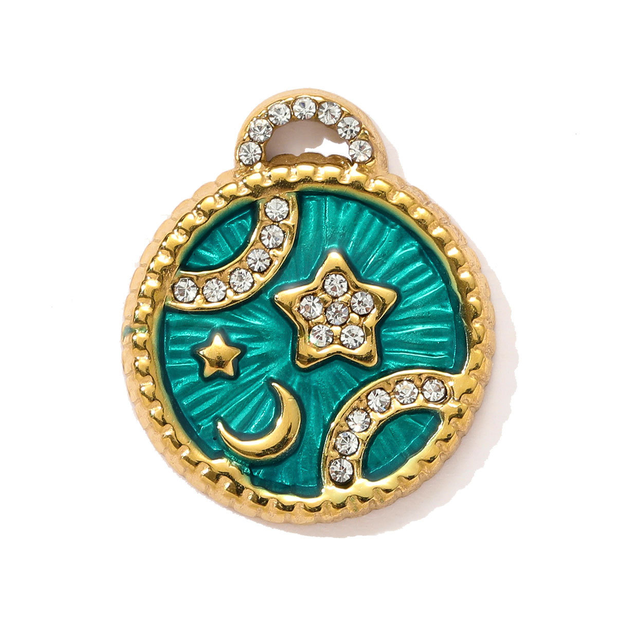 6pcs/pack Stainless Steel Enamel Crescent Moon Star Necklace Pendant Rhinestone Evil Eye DIY Charm Women Love Heart Jewelry