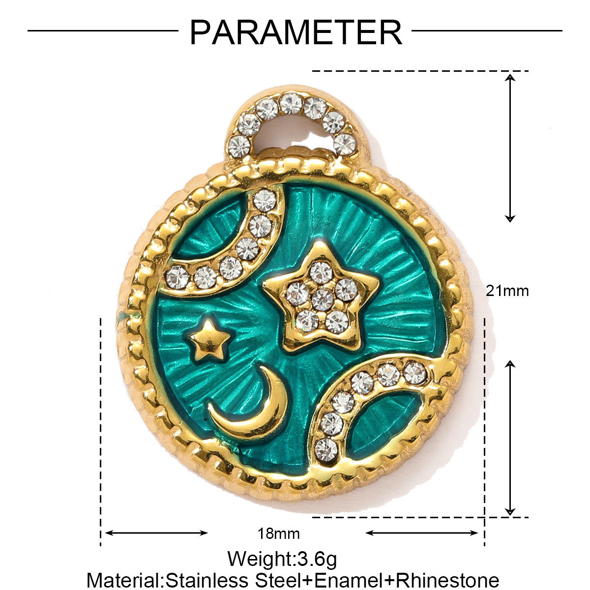 6pcs/pack Stainless Steel Enamel Crescent Moon Star Necklace Pendant Rhinestone Evil Eye DIY Charm Women Love Heart Jewelry