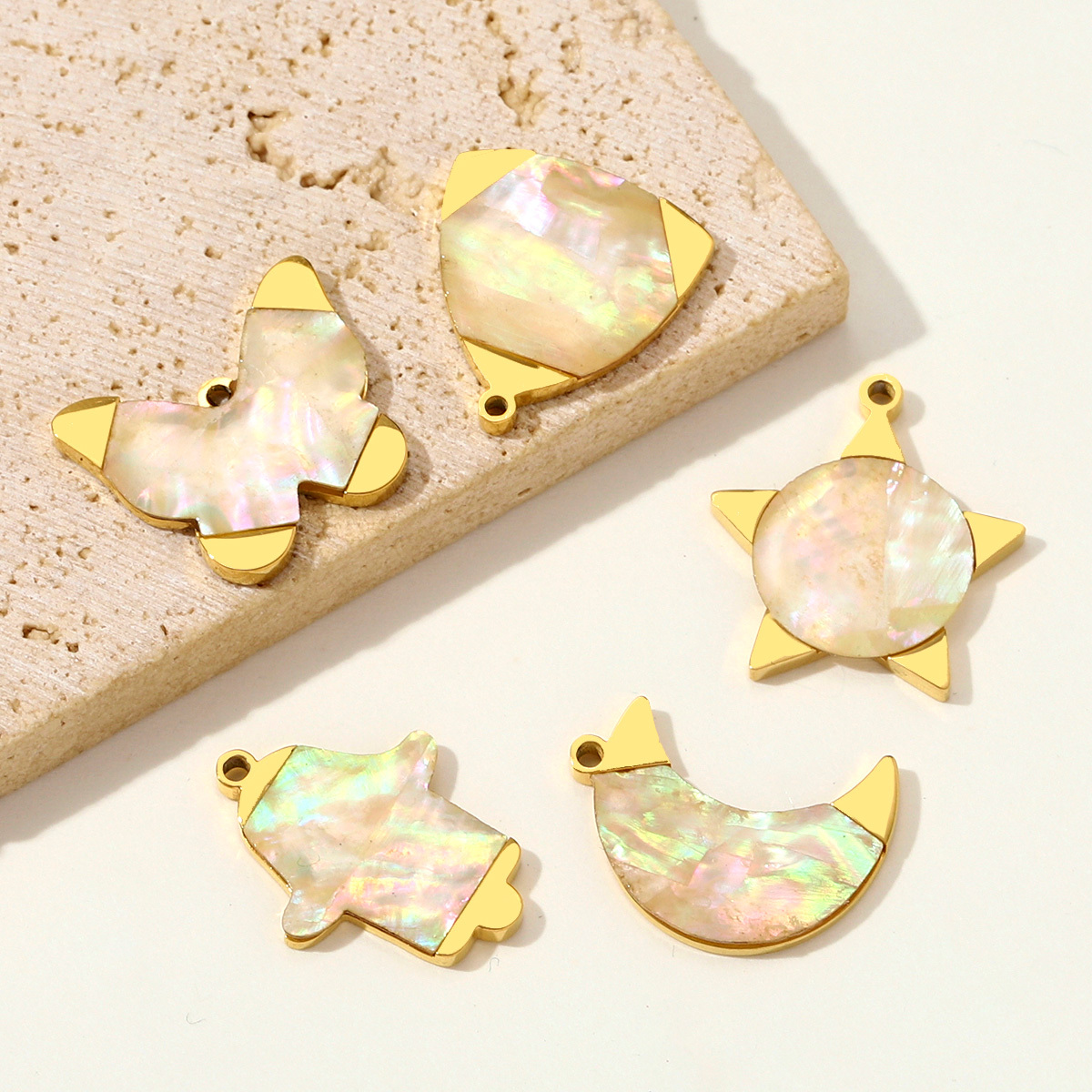 6pcs/pack French Retro Stainless Steel Butterfly Hamsa Hand Necklace Pendant Star Moon DIY Earring Charm Women Jewelry Wholesale