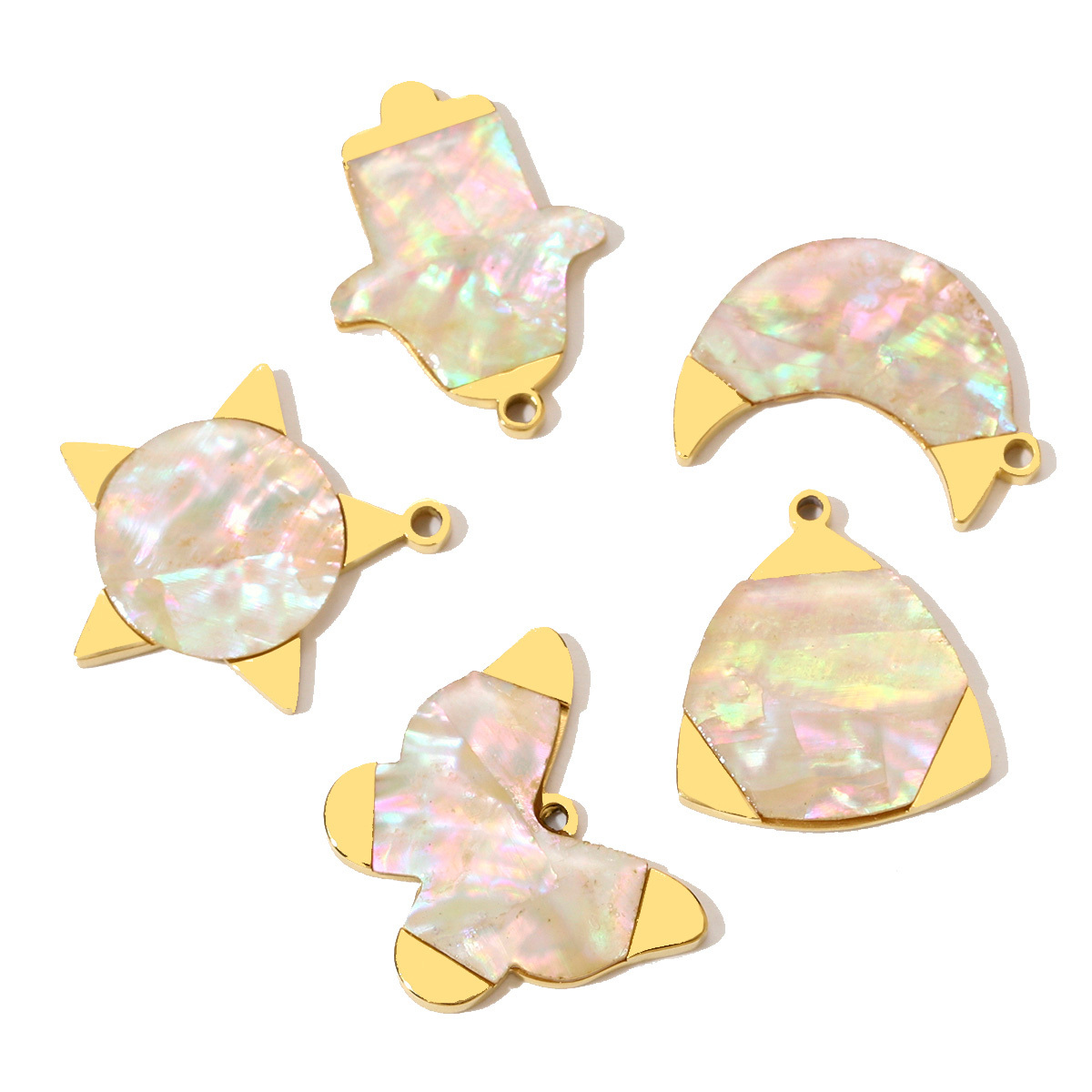 6pcs/pack French Retro Stainless Steel Butterfly Hamsa Hand Necklace Pendant Star Moon DIY Earring Charm Women Jewelry Wholesale