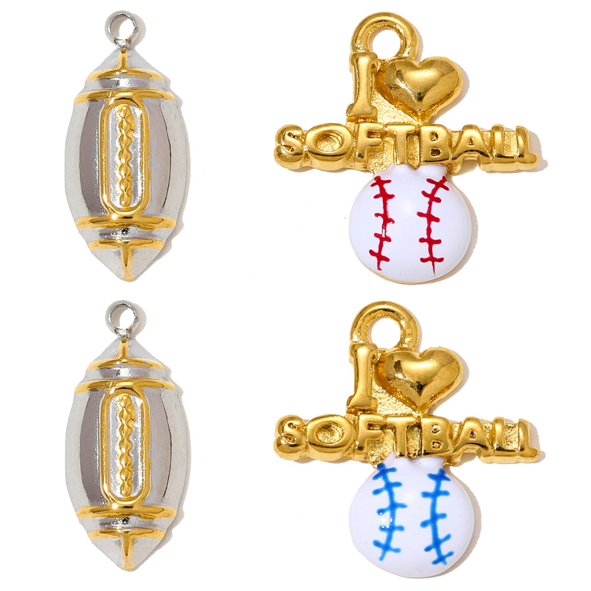 6pcs/pack Stainless Steel Enamel American Softball Necklace Pendant Rugby DIY Bracelets Charm Women Love Sport Jewelry Wholesale